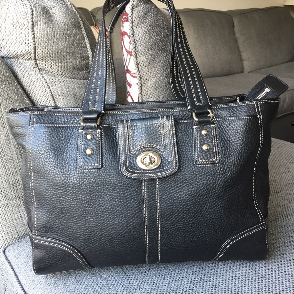🖤Coach F13960 Black Hampton Pebble Leather Tote - Picture 4 of 11